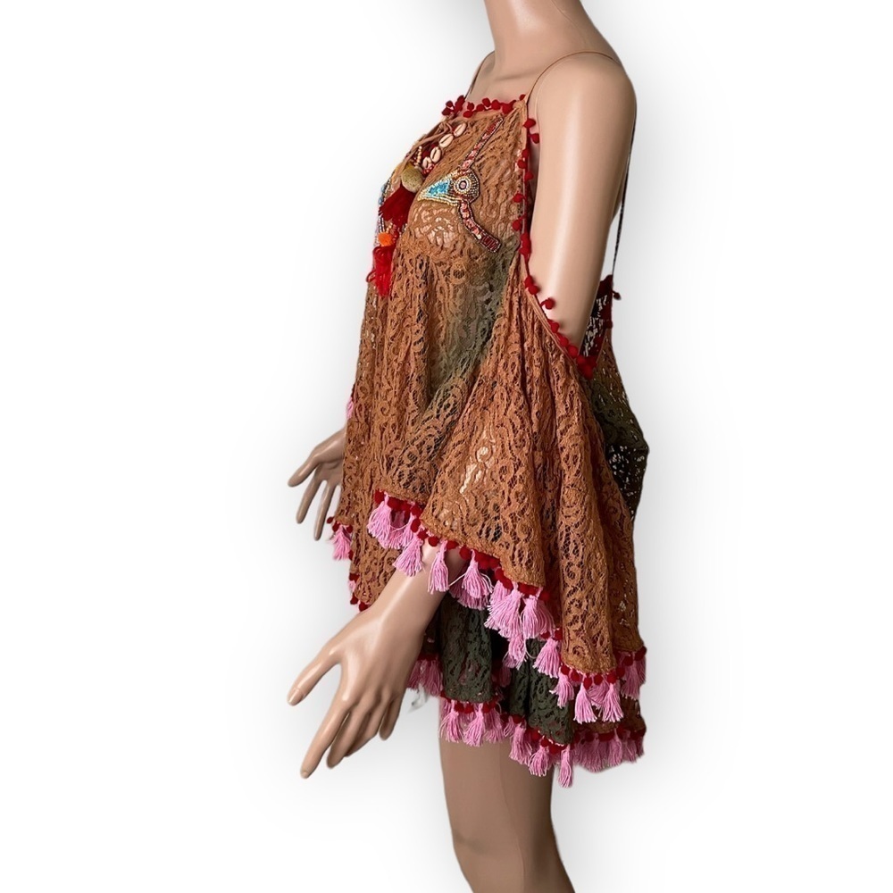 ANTICA SARTORIA Ombre Lace Beaded Tassle Southwestern Tunic NEW - Picture 3 of 15